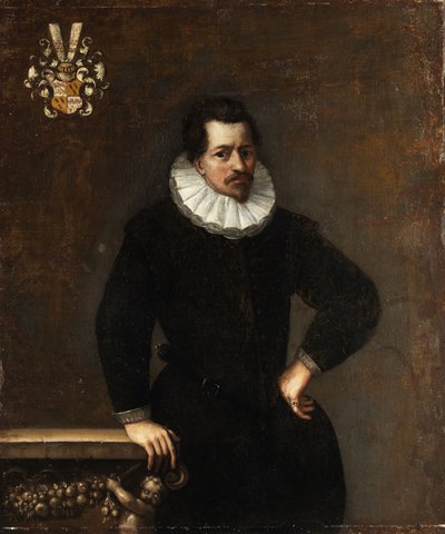 Three-Quarter Portrait of a Man in Black Clothing with White Collar, with Coat of Arms by Unbekannt Unbekannt
